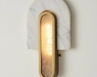 Brass Wall Sconce – Marble Art Deco Lamp – Bathroom Vanity Light – Modern Wall Sconce Indoor – Luxury Glass Wall Light Fixture