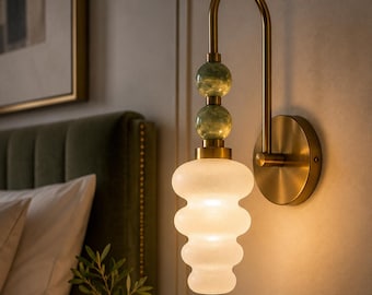 Handmade Onyx and Frosted Glass wall sconce - Brass Finish Light Fixture - Artisan Wall Lighting - Bedside Wall Lamp
