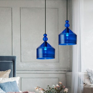 pendant lights - ceiling light - blown glass - light fixture - kitchen island light - modern lights for bedroom - hanging lights (Blue)