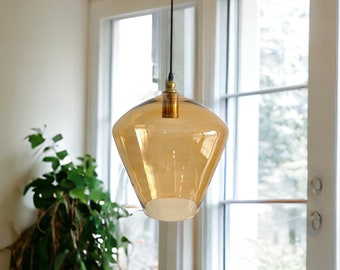 Gold colored blown glass pendant, pendant light for kitchen island, Modern hanging lights, Glass pendant ceiling light