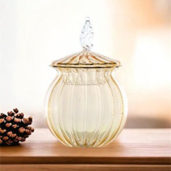 Handmade Blown Glass Jar embossed with 14 K GOLD / Hand made Decoration for Kitchen