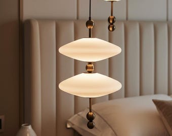 Modern Glass Pendant Lighting – Brass Hanging Lamp - Kitchen Island Light with Frosted Glass