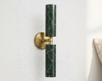 Double Marble Wall Sconce – Brass Wall Sconce, Modern Bathroom Vanity Light, Bedside Indoor Wall lamp - Custom Marble color