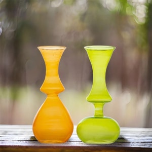 Set of 2 Handmade Vases , Handmade Blown Glass Table Top , Blown glass vases , vintage glass vase , colored glass vases