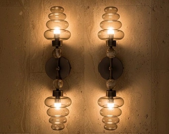 Smokey Grey Bathroom Vanity wall sconce - Art deco lamp - blown Glass sconces