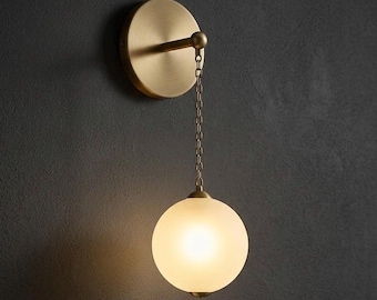 Hand Blown Glass Wall Sconce, Brass Bathroom Vanity Light, Bedside Wall Lamp, Modern Glass Wall Light Fixture, Indoor Wall Lighting