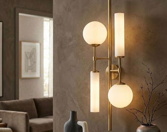 Brass Wall Sconce - Frosted Glass Wall Lamp - Modern Wall Mounted Light - Living Room Lighting - Bedside Lamp - Vintage Wall Sconce