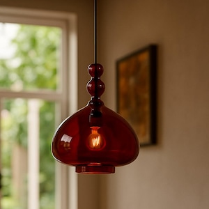Rote Glas Pendelleuchte – Moderne Deckenleuchte für Küche oder Esszimmer – Große Glas-Pendelleuchte – Moderne Hängeleuchte