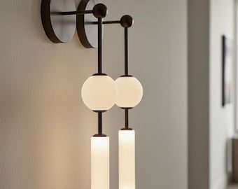 Modern Brass Glass Wall Sconce, Frosted Globe & Tube Wall Light, Bedside Wall Lamp, Bathroom Vanity Lighting, Unique Wall Mounted Fixture