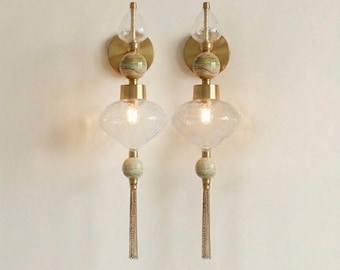 Modern Glass Wall Sconce with Onyx Accent - Artisanal lighting