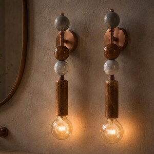 Handmade copper finish sconce lighting with Natural unique Marble Gemstones