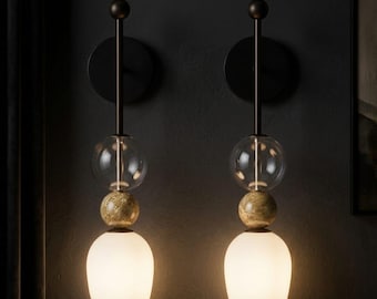 Glass Wall Sconce | Wall Light | Marble Wall Sconce | Handmade Wall Lamp | Bedside Lighting | Modern Decor