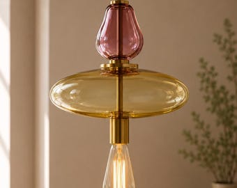 Handmade Glass Pendant Light, Modern Pendant Lighting, Hanging Lamp, Ceiling Light, Brass Glass Light Fixture, Kitchen Island Lighting