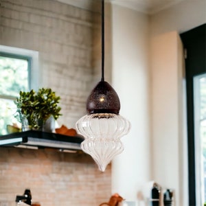 Blown glass light pendant for kitchen decor -  glass blown pendant - custom lights - ceiling light fixture - blown glass pendant - lighting