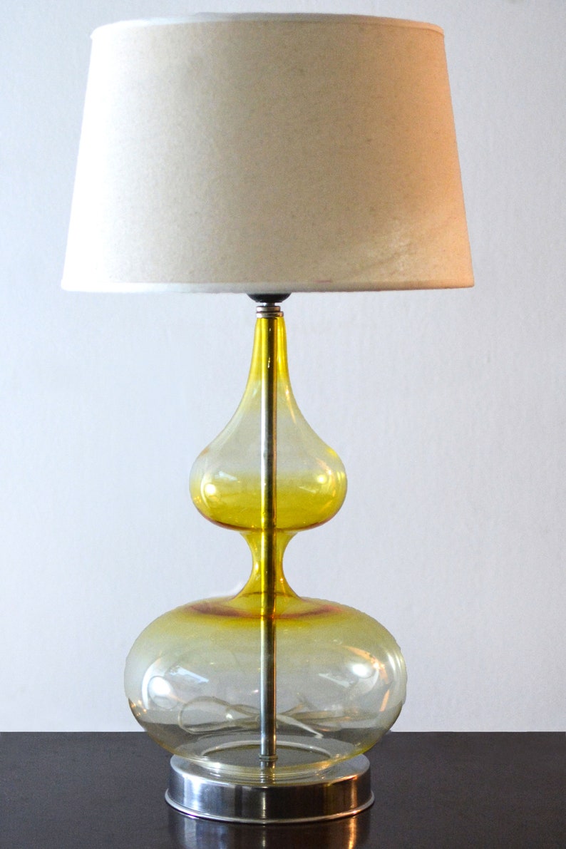 Yellow hued Modern Table lamps , Home decorative bedside lamps , bedside lamp pair , nightlights , blown Glass bedroom lamp , Desk lamp image 4