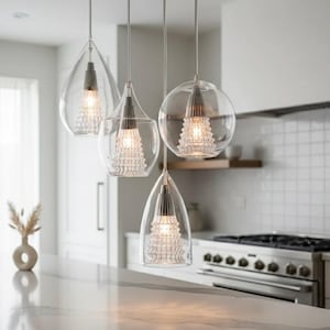 Kitchen Island Light – Glass Pendant Light Set, Modern Hanging Lamp, Dining Chandelier image 1