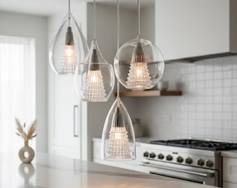 Kitchen Island Light – Glass Pendant Light Set, Modern Hanging Lamp, Dining Chandelier