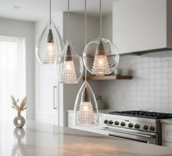 Kitchen Island Light – Glass Pendant Light Set, Modern Hanging Lamp, Dining Chandelier