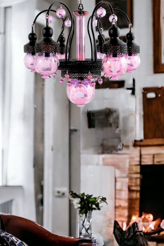 chandelier light with Engraved Glass -  Living room light - ceiling decor - large pendant light - Blown glass pendant -  chandelier light
