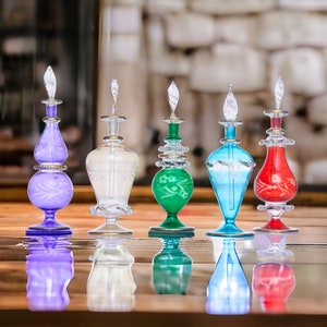 Set of five perfume oil Glass bottles  | Egyptian essential oil holder bottles | Hand painted blown glass bottles | vintage perfume bottles