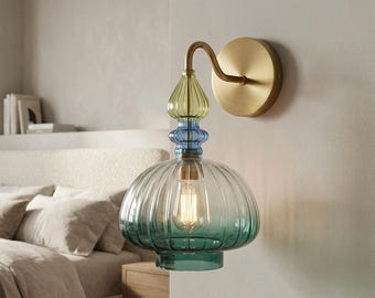 Hand Blown Glass Wall Sconce - Brass Wall Sconce Lighting - Glass Bedside Wall - Sconces - Modern Glass Wall fixture