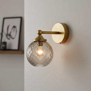 Smokey grey Blown Glass Wall Sconce – brass Frame Bathroom Light