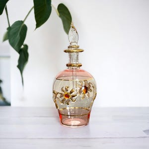 Vidro rosa elegante com textura de ouro 14 K | Frascos de perfume de vidro soprado | Frasco soprado à mão para óleos essenciais | Mini presente de Natal