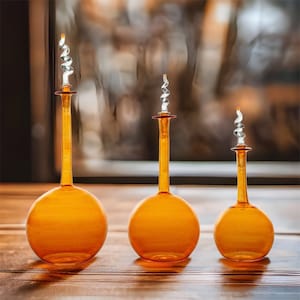Set of Three hand blown Decorative Bottles - perfume bottle - hand painted - hand blown glass - Essential oil Bottle - Custom Glassware