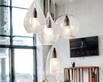 Set of 4 Blown glass light pendant for kitchen decor - glass blown pendant - custom lights - ceiling light fixture - blown glass pendant