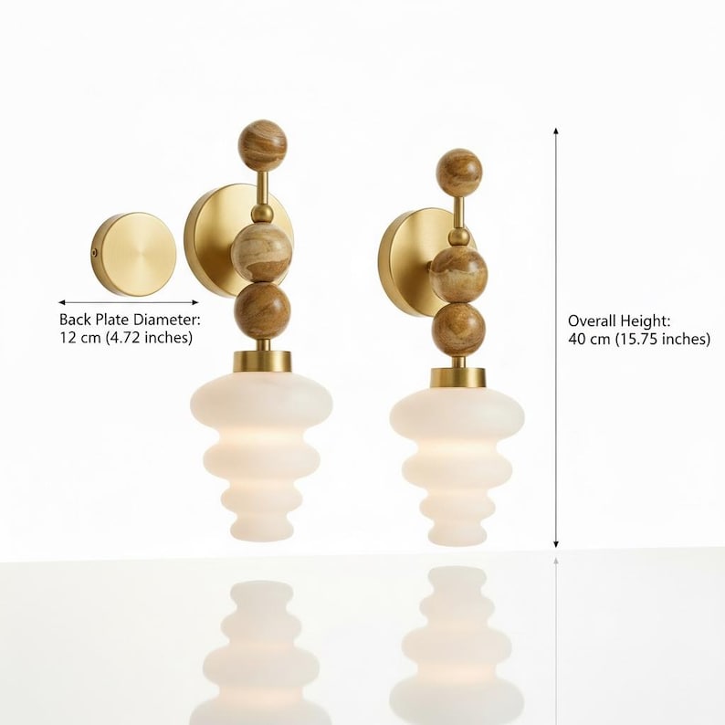 Handmade Onyx and Frosted Glass wall sconce - Brass Finish Light Fixture - Artisan Wall Lighting image 6