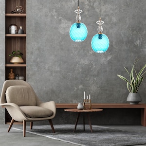 Glazen bollamp | hanglampen voor keukenverlichting | swirl geribbeld glas | hanglampen voor woondecoratie | lichtarmatuur voor kamerinrichting