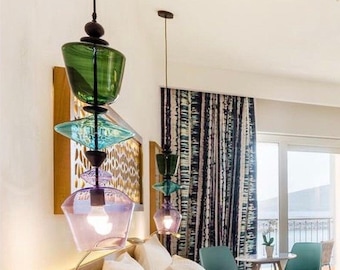 Blown glass light pendant for Living Room " Multicolored " custom colors