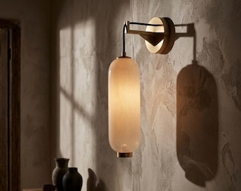 Glass Wall Sconce with Brass finish| Hanging Wall Light | Modern Wall Lamp | Bathroom Vanity Light | Bedside Wall Lighting