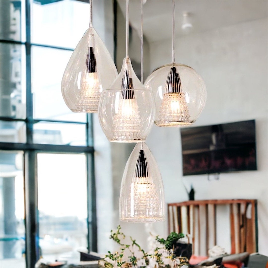 Set of 4 Blown Glass Light Pendant for Kitchen Decor Glass Etsy