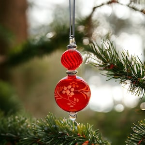 Rote Christbaumspitze - Geblasene Glasverzierung - Baumspitze - Christbaumschmuck - Verlobung Christbaumschmuck - Ägyptisches Ornament