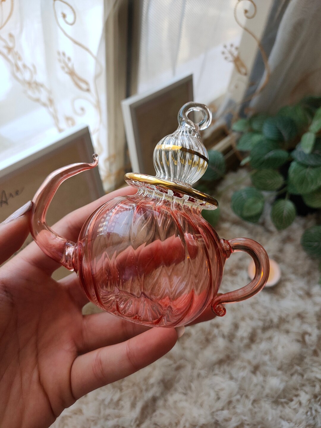 Blush Pink Teapot Christmas Ornaments 14k Gold Glass Etsy