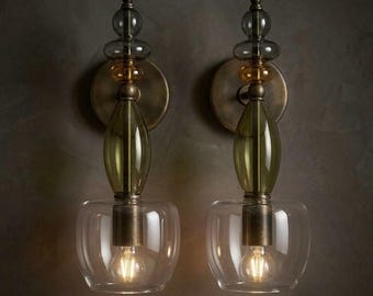 Glass Wall Sconce – Blown Glass Wall Light, Bathroom Vanity Light, Bedside Wall Lamp, Mid Century Modern Lighting