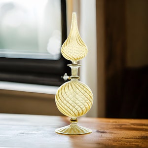 Gas lamp hand painted perfume bottle with stopper - Decorative perfume bottles - hand blown glass - custom perfume bottle - Gold - For her