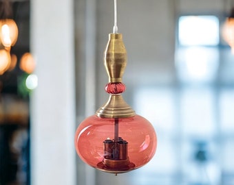 Blown glass + Copper  light pendant for kitchen decor -  glass blown pendant - custom lights - ceiling light fixture - blown glass pendant
