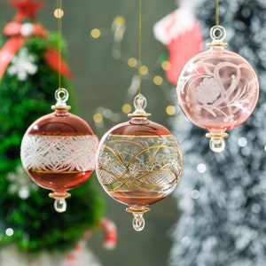Set of Three Large Glass Tree topper ball ornaments for Christmas tree decorations , Handblown Christmas tree topper , Blown glass ornament