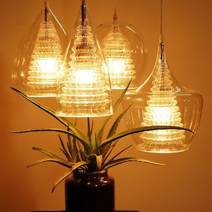 Pendant Light set of Four Double layer Glass, pendant lights for Kitchen Island, Blown Glass pendant light, Kitchen Island light