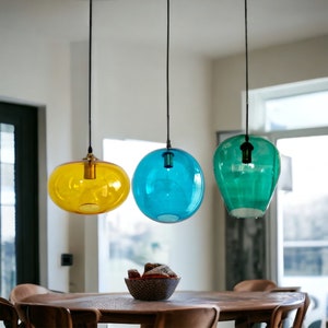 Set of three blown glass light pendants for living room decor, Multicolored ceiling lights, lights pendants for home decor, Modern decor