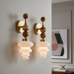 Handmade Onyx and Frosted Glass wall sconce - Brass Finish Light Fixture - Artisan Wall Lighting image 5