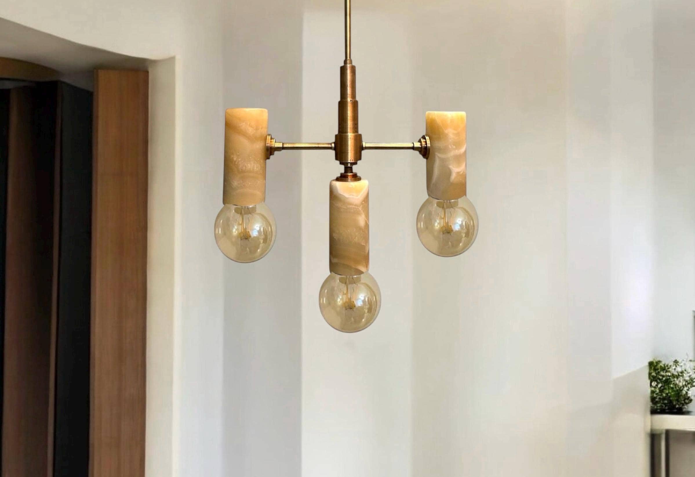 Handmade Brass & Marble Pendant Light – Modern Minimalist Chandelier for Dining Room, Kitchen Island, or Living Room