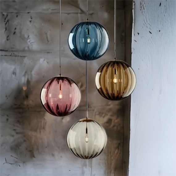 Set of Four Blown Glass Pendant Lights for Kitchen Island Ceiling