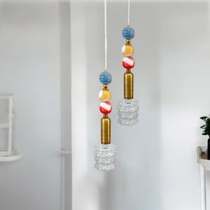 Handmade Marble and blown glass pendant light - Brass & Natural Stone Light - Artisan Lighting - Modern hanging Lamp - Customizable Colors