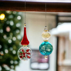 Set von zwei Christbaumspitzen - Geblasene Glas Ornamente - Baumspitze - Kardinal Christbaumschmuck - Verlobung Christbaumschmuck