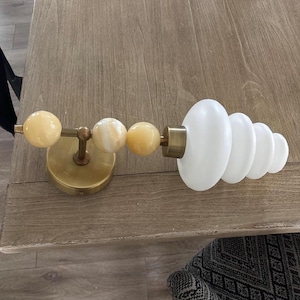 Handmade Onyx and Frosted Glass wall sconce - Brass Finish Light Fixture - Artisan Wall Lighting image 11