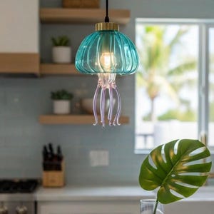 Artisanal Jellyfish Blown glass pendant light - Kitchen Island light - pendant lighting