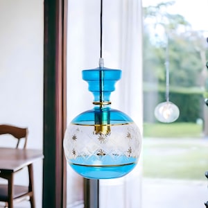 Engraved Blown Glass pendant light | lights for kitchen Island | chandelier lighting | vintage hanging lights  | light fixture for bedroom
